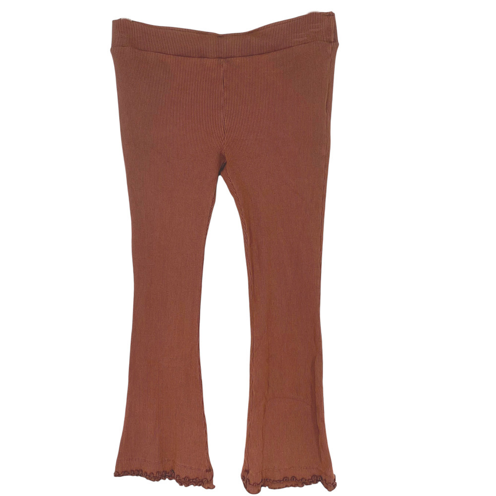 Free People Movement Ribbed Knit Cropped Flare Pants Lettuce Hem Low Rise Sz L - Picture 2 of 8